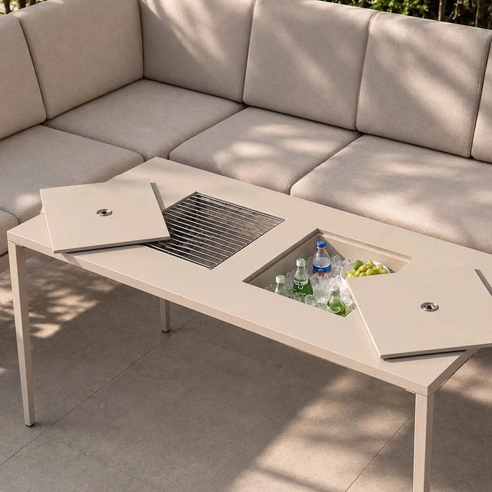 Nadia 8-Seater Outdoor Sofa Set | Steel Frame Garden Furniture | Modern Design Patio Sofaset | Outdoor Seating Table And Chairs For Lawn Garden-Beige