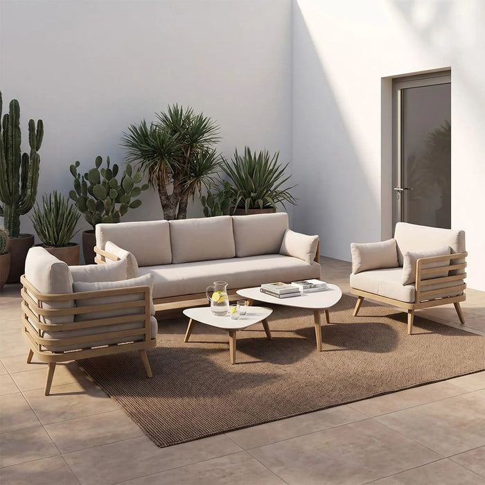 Axel 5-Seater Outdoor Sofa Set | Aluminum Frame Garden Furniture | Modern Design Patio Sofaset | Outdoor Seating Table And Chairs For Lawn Garden-Light Brown
