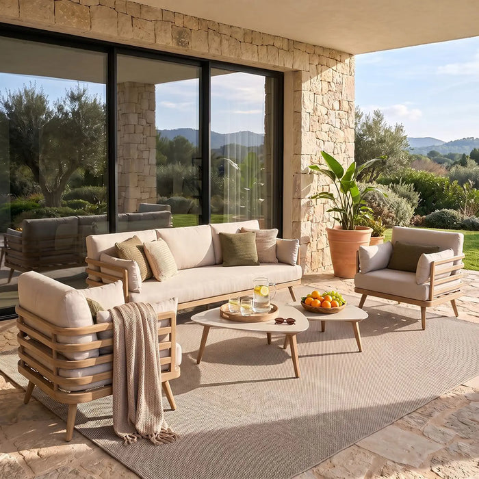 Axel 5-Seater Outdoor Sofa Set | Aluminum Frame Garden Furniture | Modern Design Patio Sofaset | Outdoor Seating Table And Chairs For Lawn Garden-Light Brown