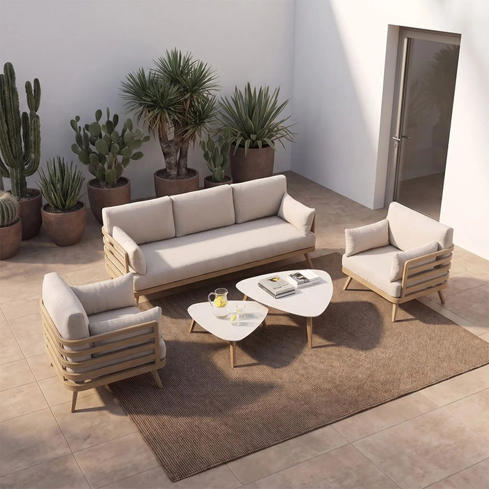 Axel 5-Seater Outdoor Sofa Set | Aluminum Frame Garden Furniture | Modern Design Patio Sofaset | Outdoor Seating Table And Chairs For Lawn Garden-Light Brown