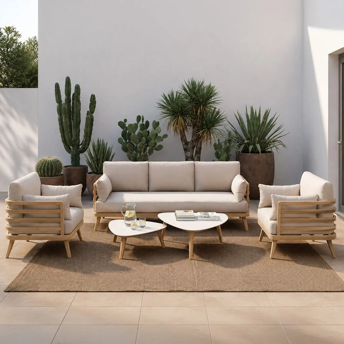 Axel 5-Seater Outdoor Sofa Set | Aluminum Frame Garden Furniture | Modern Design Patio Sofaset | Outdoor Seating Table And Chairs For Lawn Garden-Light Brown