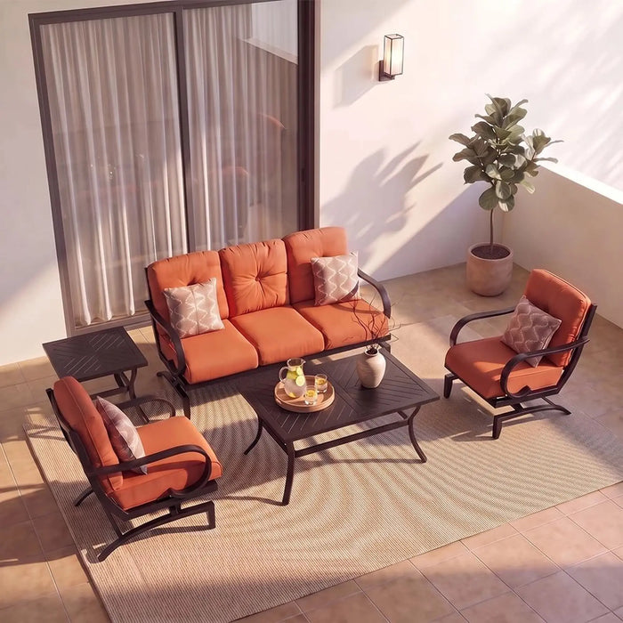 Erine 5-Seater Outdoor Sofa Set | Aluminum Frame Garden Furniture | Modern Design Patio Sofaset | Outdoor Seating Table And Chairs For Lawn Garden-Black