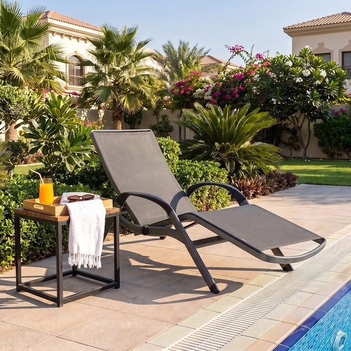 Penny Sun Lounger | All Weather Patio Sunloungers | Single Relaxing Chair | Modern Design Outdoor Furniture For Gardens Lawns Poolsides L167xW75xH82cm - Dark Grey