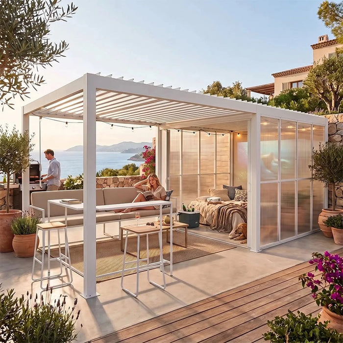 Majestic House Gazebo 3x6 M | Aluminium Frame Gazebo | With Seating | Weather Resistant Garden Canopy | Modern Design Outdoor Furniture | Size L600xW300xH240cm-White