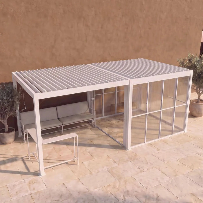 Majestic House Gazebo 3x6 M | Aluminium Frame Gazebo | With Seating | Weather Resistant Garden Canopy | Modern Design Outdoor Furniture | Size L600xW300xH240cm-White