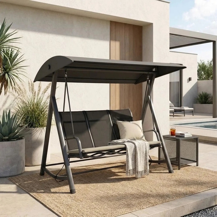 Tayler 3-Seater Swing Chair | Three Seater Hammock Chair | Modern Design Hanging Chair | Swing Chair For Indoor Outdoor Garden Patio L206xW126xH181cm - Dark Grey