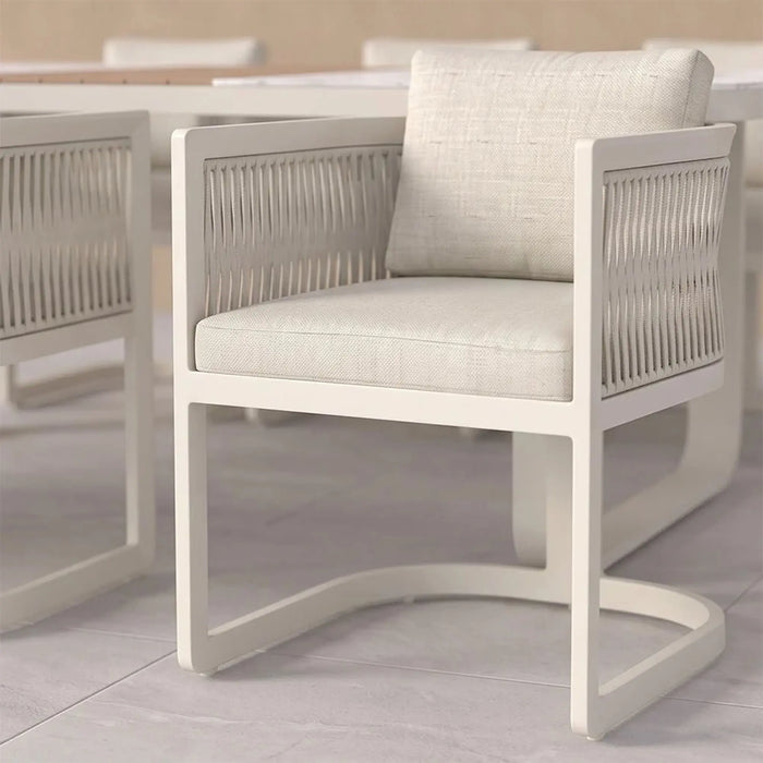Garnet 1 + 6 Seater Dining Set | 7 pc Outdoor Diningset | Water-Resistant Patio Desk | All Weather Aluminum With Rope, Alum With Stone Patio Modern Outdoor Furniture For Garden-Beige