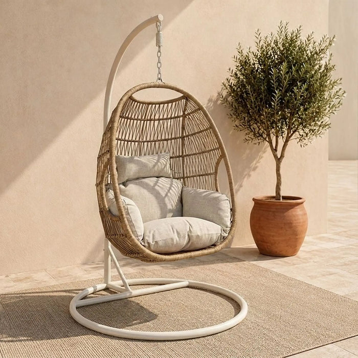 Orbit 1-Seater Swing Chair | One Seater Hammock Chair | Modern Design Hanging Chair | Swing Chair For Indoor Outdoor Garden Patio L82xW65xH119cm - Beige