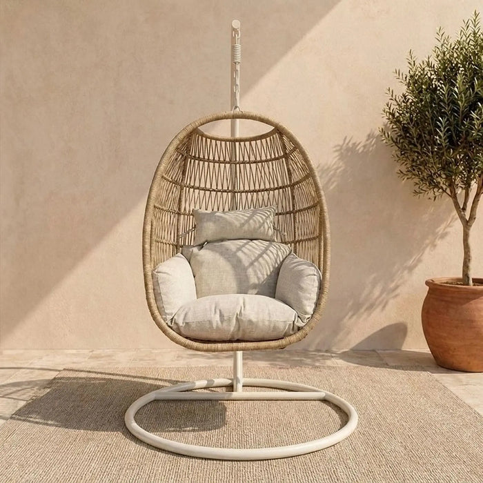 Orbit 1-Seater Swing Chair | One Seater Hammock Chair | Modern Design Hanging Chair | Swing Chair For Indoor Outdoor Garden Patio L82xW65xH119cm - Beige