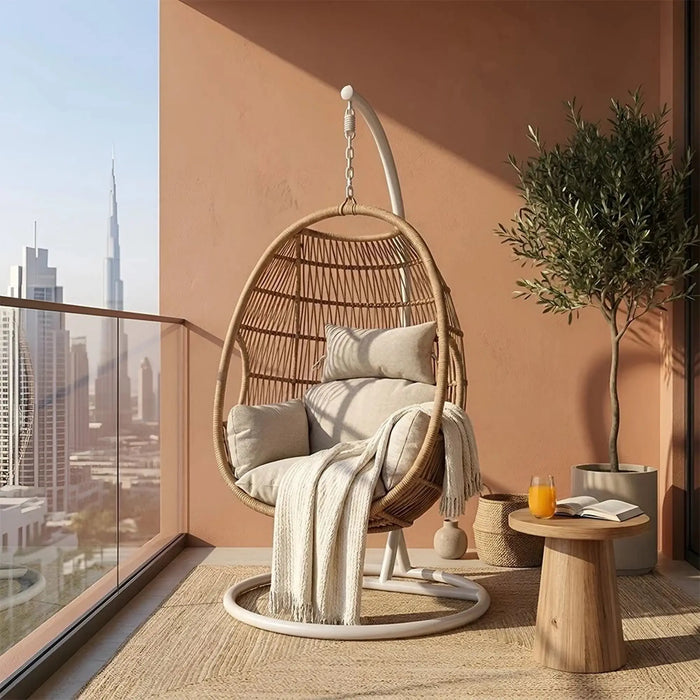 Orbit 1-Seater Swing Chair | One Seater Hammock Chair | Modern Design Hanging Chair | Swing Chair For Indoor Outdoor Garden Patio L82xW65xH119cm - Beige