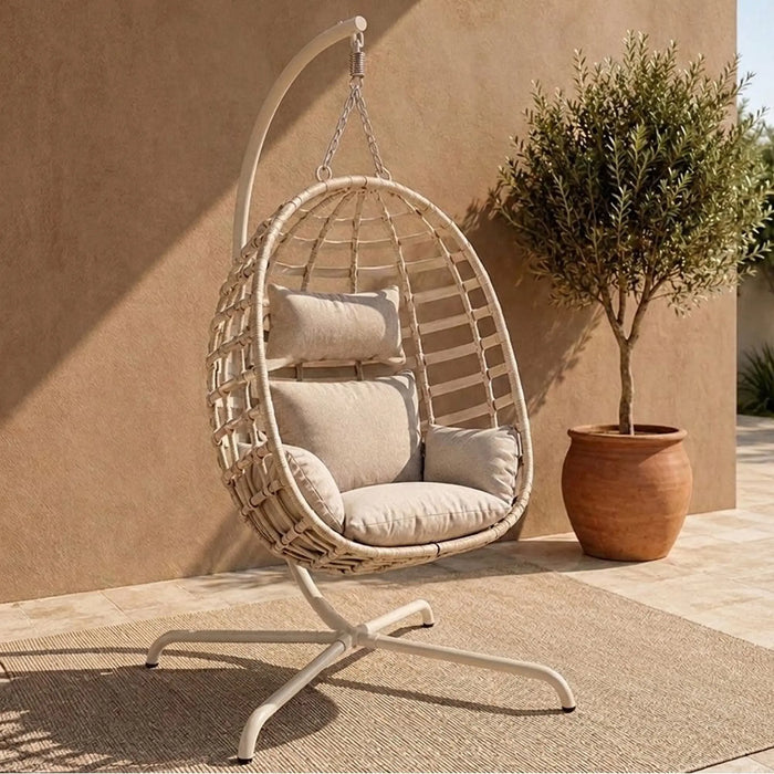 Ayesha 1-Seater Swing Chair | One Seater Hammock Chair | Modern Design Hanging Chair | Swing Chair For Indoor Outdoor Garden Patio L91xW59xH106cm - Beige