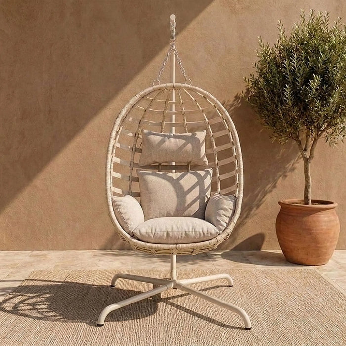 Ayesha 1-Seater Swing Chair | One Seater Hammock Chair | Modern Design Hanging Chair | Swing Chair For Indoor Outdoor Garden Patio L91xW59xH106cm - Beige