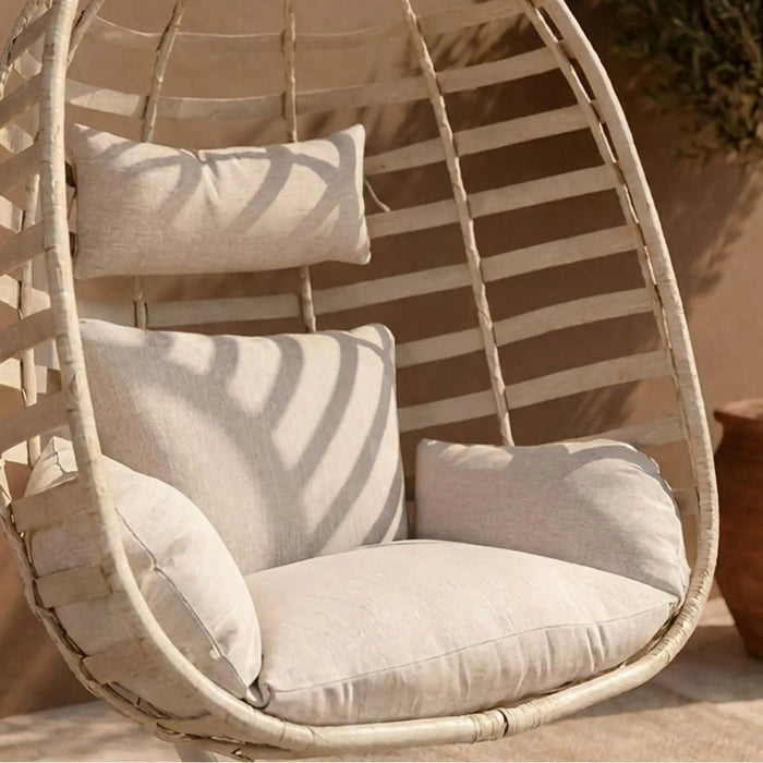 Ayesha 1-Seater Swing Chair | One Seater Hammock Chair | Modern Design Hanging Chair | Swing Chair For Indoor Outdoor Garden Patio L91xW59xH106cm - Beige