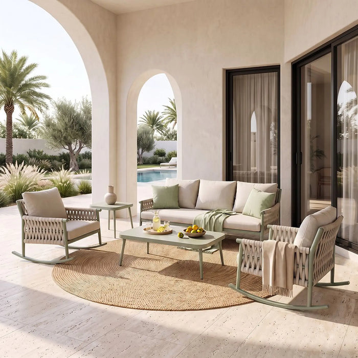 Del 5-Seater Outdoor Sofa Set | Iron Frame Garden Furniture | Modern Design Patio Sofaset | Outdoor Seating Table And Chairs For Lawn Garden-Green