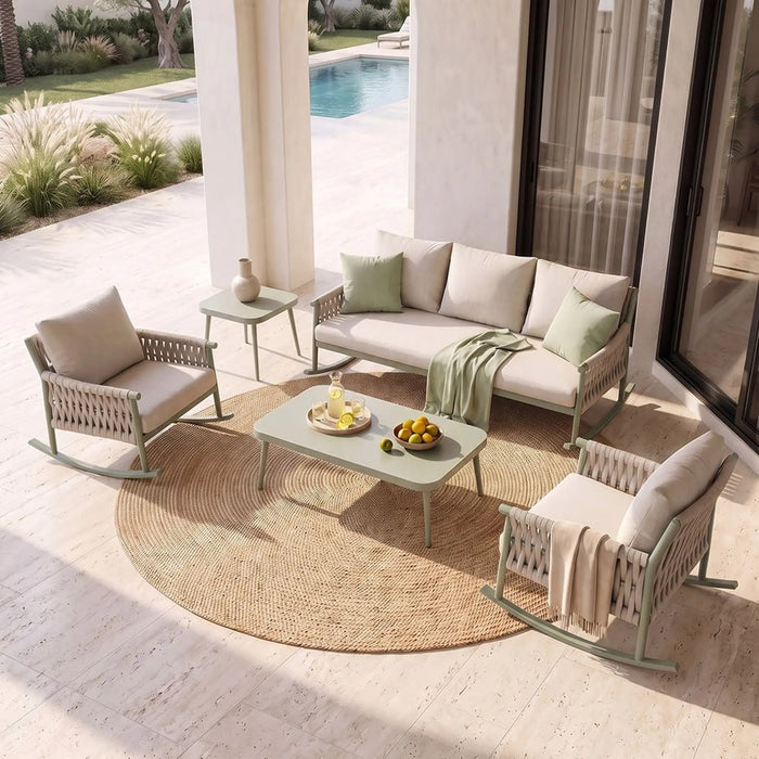 Del 5-Seater Outdoor Sofa Set | Iron Frame Garden Furniture | Modern Design Patio Sofaset | Outdoor Seating Table And Chairs For Lawn Garden-Green