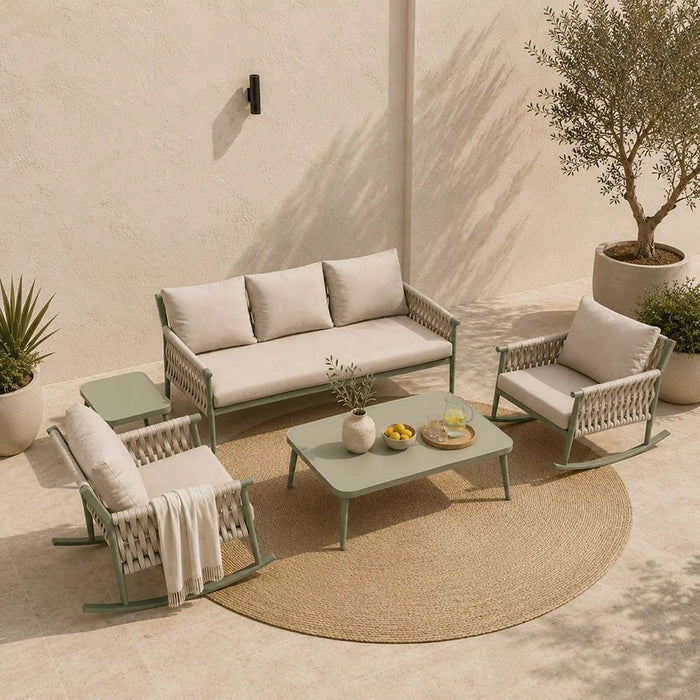 Del 5-Seater Outdoor Sofa Set | Iron Frame Garden Furniture | Modern Design Patio Sofaset | Outdoor Seating Table And Chairs For Lawn Garden-Green
