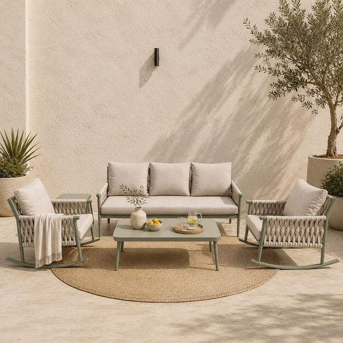 Del 5-Seater Outdoor Sofa Set | Iron Frame Garden Furniture | Modern Design Patio Sofaset | Outdoor Seating Table And Chairs For Lawn Garden-Green