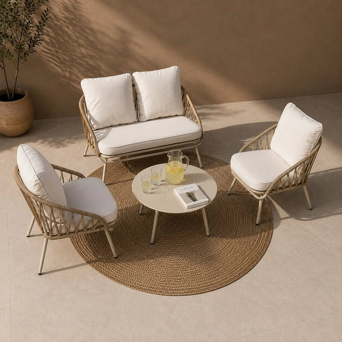 Ayesha 4-Seater Outdoor Sofa Set | Iron Frame Garden Furniture | Modern Design Patio Sofaset | Outdoor Seating Table And Chairs For Lawn Garden-Beige