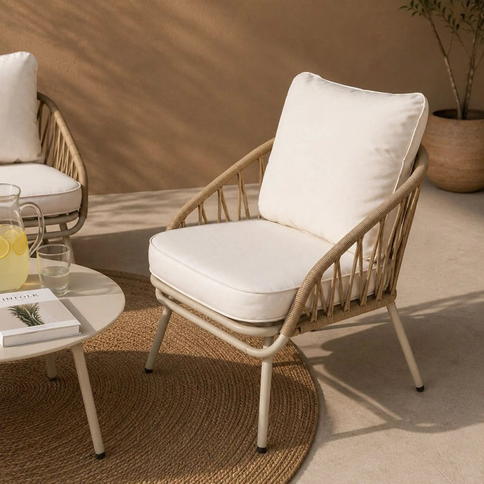 Ayesha 4-Seater Outdoor Sofa Set | Iron Frame Garden Furniture | Modern Design Patio Sofaset | Outdoor Seating Table And Chairs For Lawn Garden-Beige