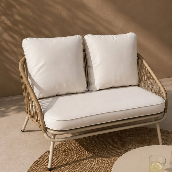 Ayesha 4-Seater Outdoor Sofa Set | Iron Frame Garden Furniture | Modern Design Patio Sofaset | Outdoor Seating Table And Chairs For Lawn Garden-Beige