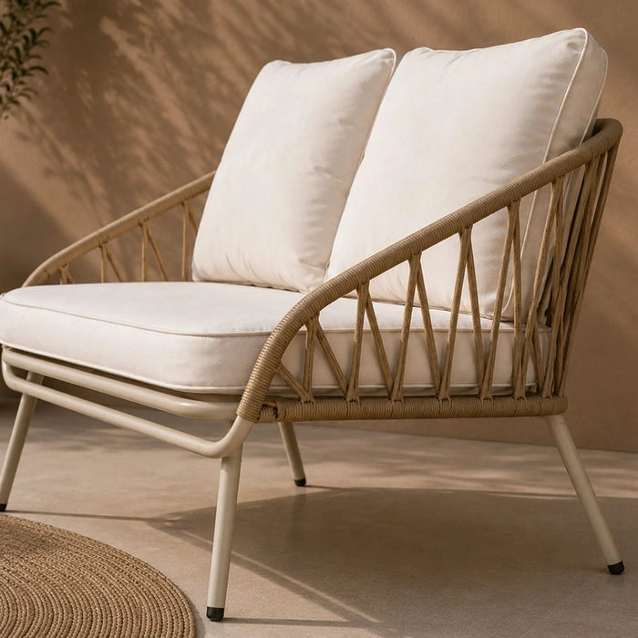 Ayesha 4-Seater Outdoor Sofa Set | Iron Frame Garden Furniture | Modern Design Patio Sofaset | Outdoor Seating Table And Chairs For Lawn Garden-Beige