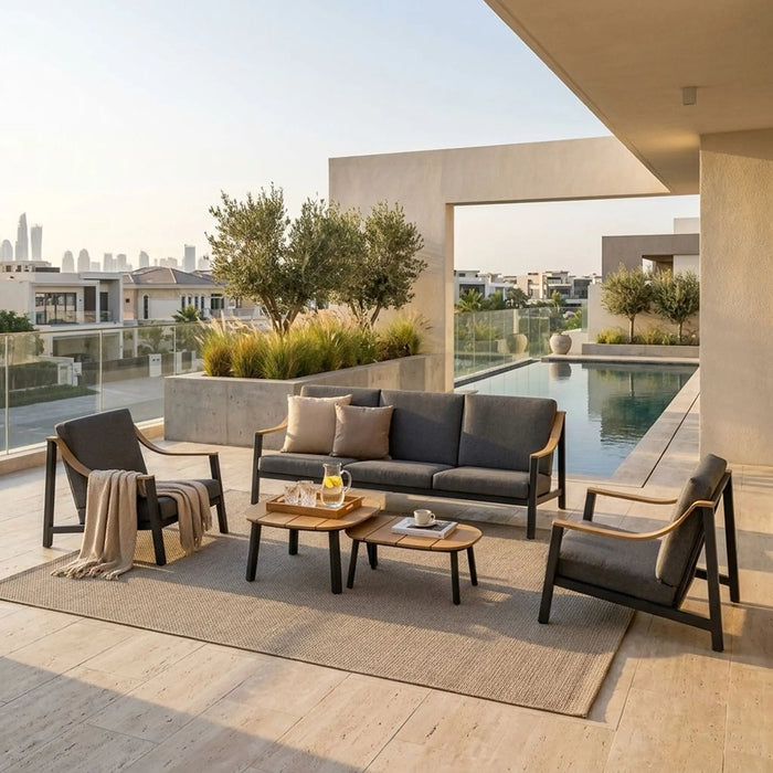 Valeria 5-Seater Outdoor Sofa Set | Aluminum Frame Garden Furniture | Modern Design Patio Sofaset | Outdoor Seating Table And Chairs For Lawn Garden-Dark Grey