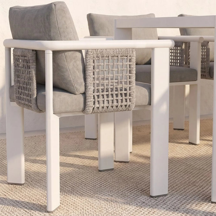Ligo 1 + 8 Seater Dining Set | 9 pc Outdoor Diningset | Water-Resistant Patio Desk | All Weather Aluminum,Olefin Fabric Patio Modern Outdoor Furniture For Garden-White & Grey