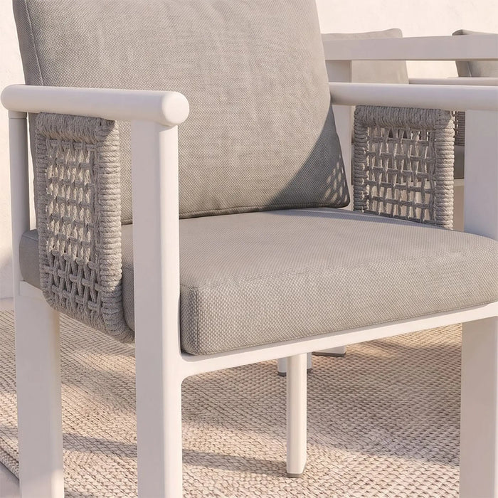 Ligo 1 + 8 Seater Dining Set | 9 pc Outdoor Diningset | Water-Resistant Patio Desk | All Weather Aluminum,Olefin Fabric Patio Modern Outdoor Furniture For Garden-White & Grey