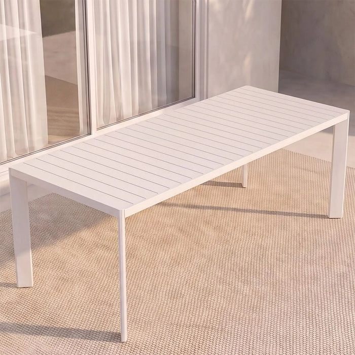 Ligo 1 + 8 Seater Dining Set | 9 pc Outdoor Diningset | Water-Resistant Patio Desk | All Weather Aluminum,Olefin Fabric Patio Modern Outdoor Furniture For Garden-White & Grey
