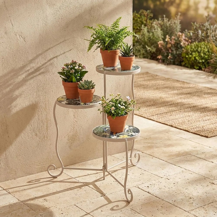 Plant Stand - Floral Marble 22X22X58Cm, Green, Modern Plant Stand, Metal/Tile ,For Elevating Potted Plants, Displaying Decorative Greenery