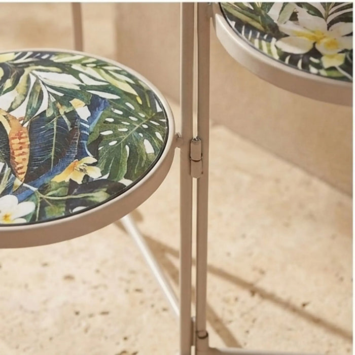 Plant Stand - Floral Marble 22X22X58Cm, Green, Modern Plant Stand, Metal/Tile ,For Elevating Potted Plants, Displaying Decorative Greenery