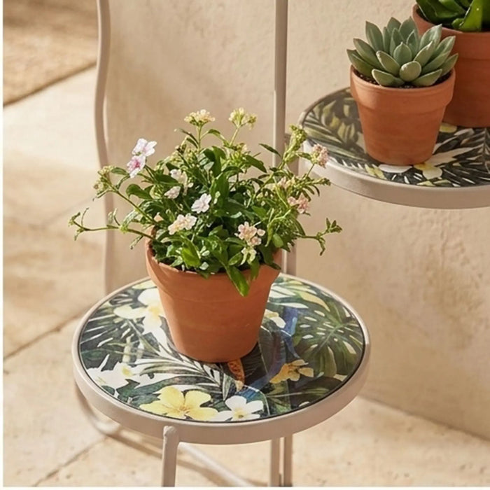 Plant Stand - Floral Marble 22X22X58Cm, Green, Modern Plant Stand, Metal/Tile ,For Elevating Potted Plants, Displaying Decorative Greenery