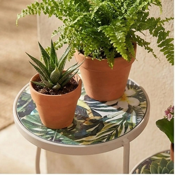 Plant Stand - Floral Marble 22X22X58Cm, Green, Modern Plant Stand, Metal/Tile ,For Elevating Potted Plants, Displaying Decorative Greenery