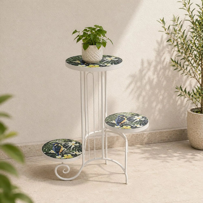Plant Stand-Floral Marble 53X27X65Cm, Green, Refined Plant Stand, Metal/Tile ,For Elevating Potted Plants, Displaying Decorative Greenery, Organizing