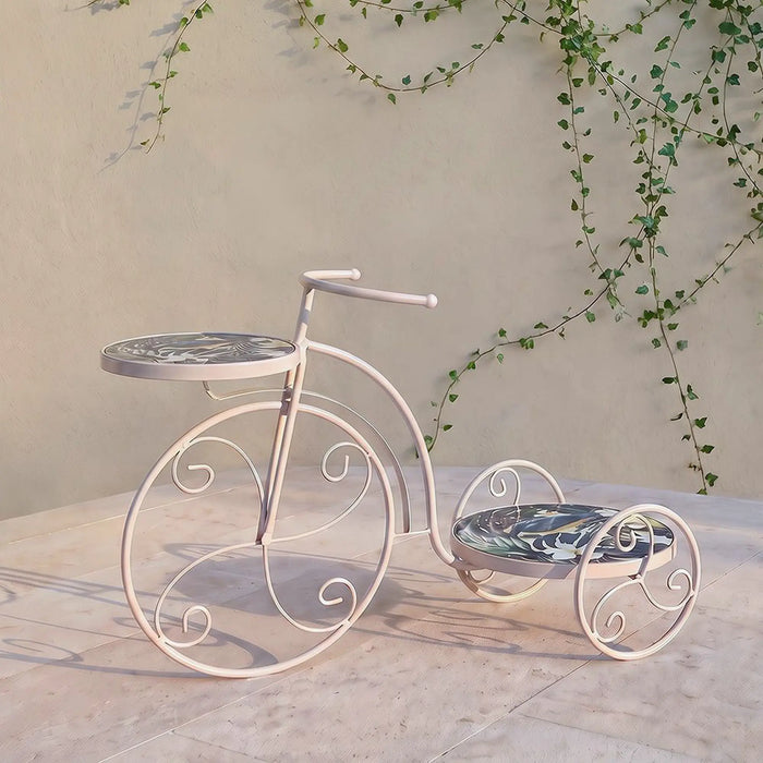 Bicycle Plant Stand - Floral Marble 62X26X41Cm, Green, Chic Plant Stand, Metal/Tile ,For Elevating Potted Plants, Displaying Decorative Greenery