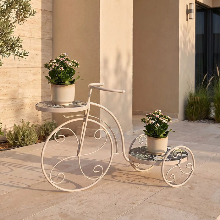 Bicycle Plant Stand - Floral Marble 62X26X41Cm, Green, Chic Plant Stand, Metal/Tile ,For Elevating Potted Plants, Displaying Decorative Greenery