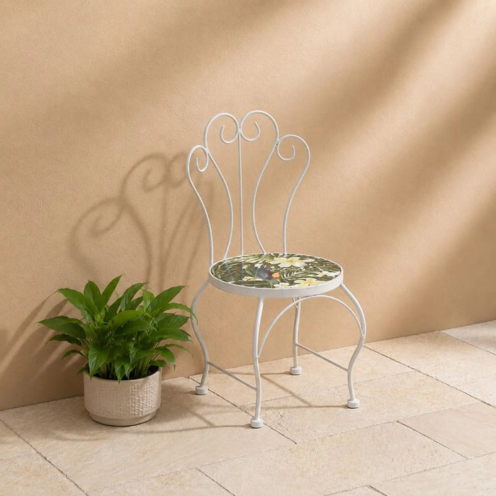 Chair Plant Stand - Floral Marble 24X24X50Cm, Green, Refined Plant Stand, Metal/Tile ,For Elevating Potted Plants, Displaying Decorative Greenery