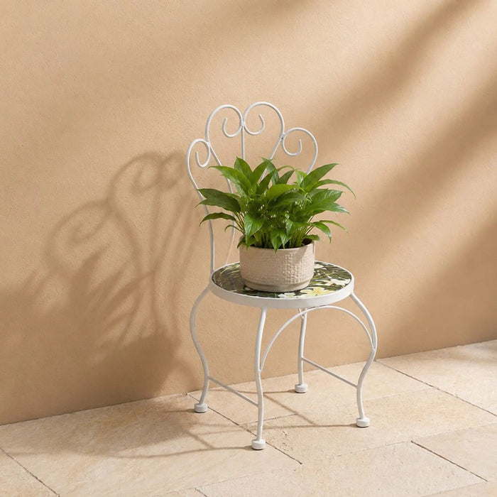 Chair Plant Stand - Floral Marble 24X24X50Cm, Green, Refined Plant Stand, Metal/Tile ,For Elevating Potted Plants, Displaying Decorative Greenery