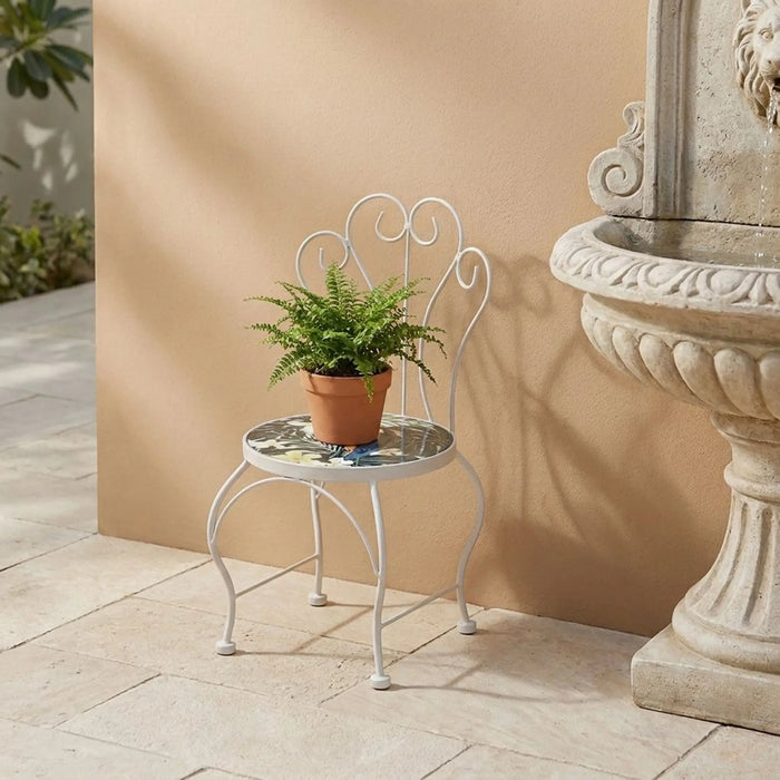 Chair Plant Stand - Floral Marble 24X24X50Cm, Green, Refined Plant Stand, Metal/Tile ,For Elevating Potted Plants, Displaying Decorative Greenery