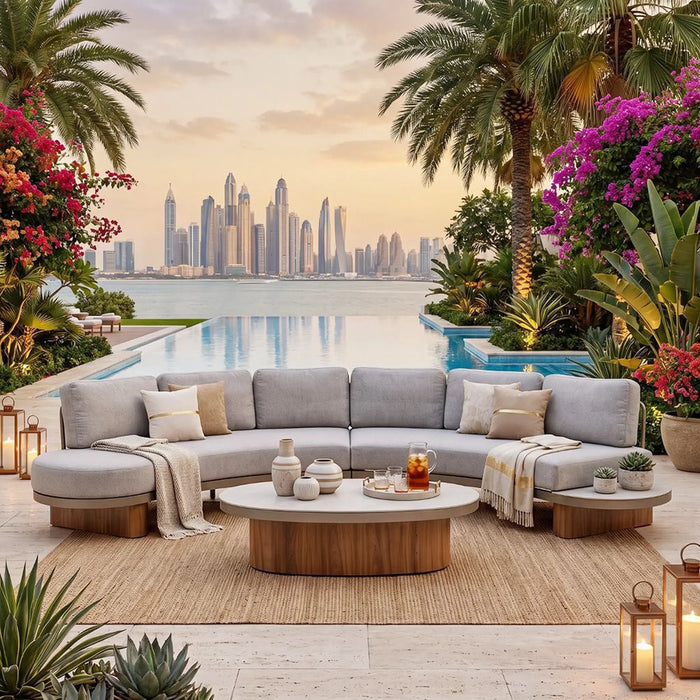 Arcadia 6-Seater Outdoor Sofa Set | Aluminum Frame Garden Furniture | Modern Design Patio Sofaset | Outdoor Seating Table And Chairs For Lawn Garden-Champagne