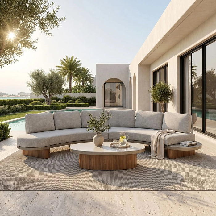 Arcadia 6-Seater Outdoor Sofa Set | Aluminum Frame Garden Furniture | Modern Design Patio Sofaset | Outdoor Seating Table And Chairs For Lawn Garden-Champagne