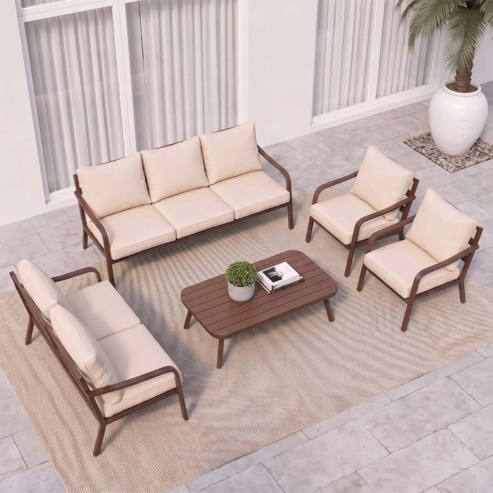 New 7-Seater Outdoor Sofa Set | Aluminum Frame Garden Furniture | Modern Design Patio Sofaset | Outdoor Seating Table And Chairs For Lawn Garden-Brown