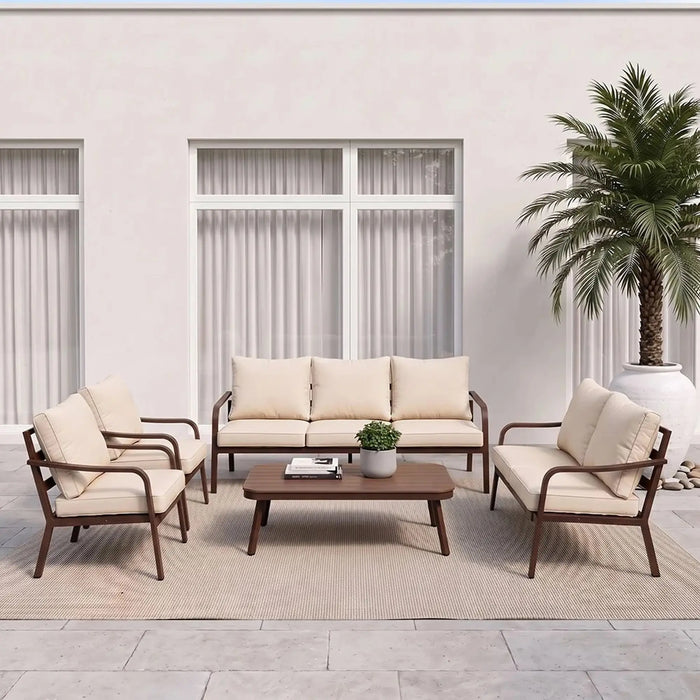 New 7-Seater Outdoor Sofa Set | Aluminum Frame Garden Furniture | Modern Design Patio Sofaset | Outdoor Seating Table And Chairs For Lawn Garden-Brown