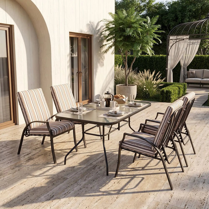 Apex 1 + 4 Seater Dining Set | 5 pc Outdoor Diningset | Water-Resistant Patio Desk | All Weather Steel+Texilene+Polyester, Steel+Glass Patio Modern Outdoor Furniture For Garden- Multicolor