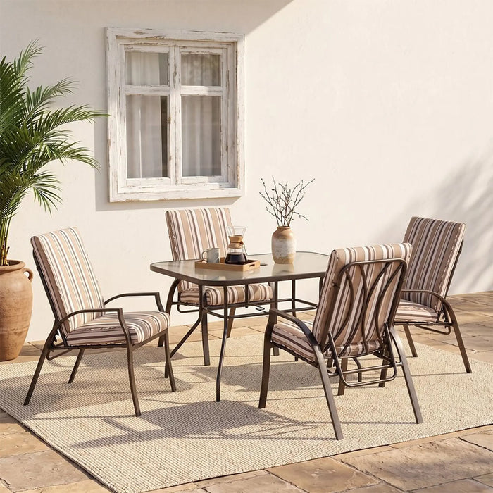 Apex 1 + 4 Seater Dining Set | 5 pc Outdoor Diningset | Water-Resistant Patio Desk | All Weather Steel+Texilene+Polyester, Steel+Glass Patio Modern Outdoor Furniture For Garden- Multicolor