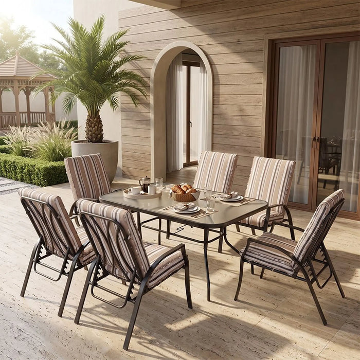 APEX 1 + 6 Seater Dining Set | 7 pc Outdoor Diningset | Water-Resistant Patio Desk | All Weather Steel+Texilene+Polyester, Steel+Glass Patio Modern Outdoor Furniture For Garden- Multicolor