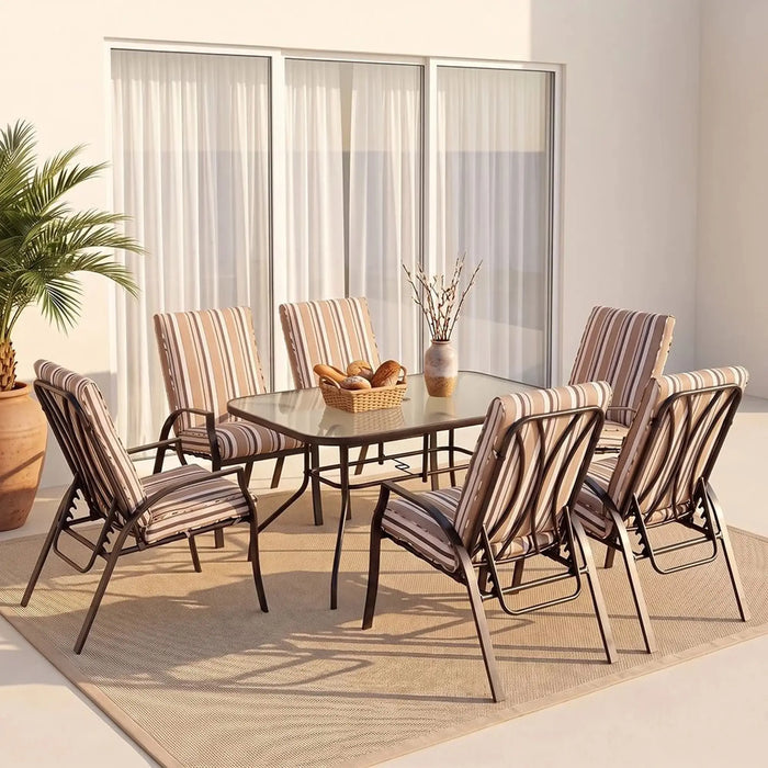 APEX 1 + 6 Seater Dining Set | 7 pc Outdoor Diningset | Water-Resistant Patio Desk | All Weather Steel+Texilene+Polyester, Steel+Glass Patio Modern Outdoor Furniture For Garden- Multicolor