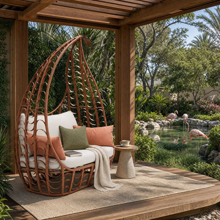 Prime Ayala Daybed 2-Seater Outdoor Sofa Bed | Steel Frame Garden Furniture | Modern Design Patio Day Bed | Outdoor Seating Chairs For Lawn Garden-Red