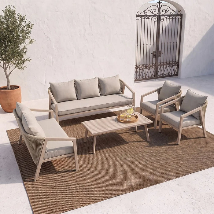 New Snowe 7-Seater Outdoor Sofa Set | Steel Frame Garden Furniture | Modern Design Patio Sofaset | Outdoor Seating Table And Chairs For Lawn Garden-Grey