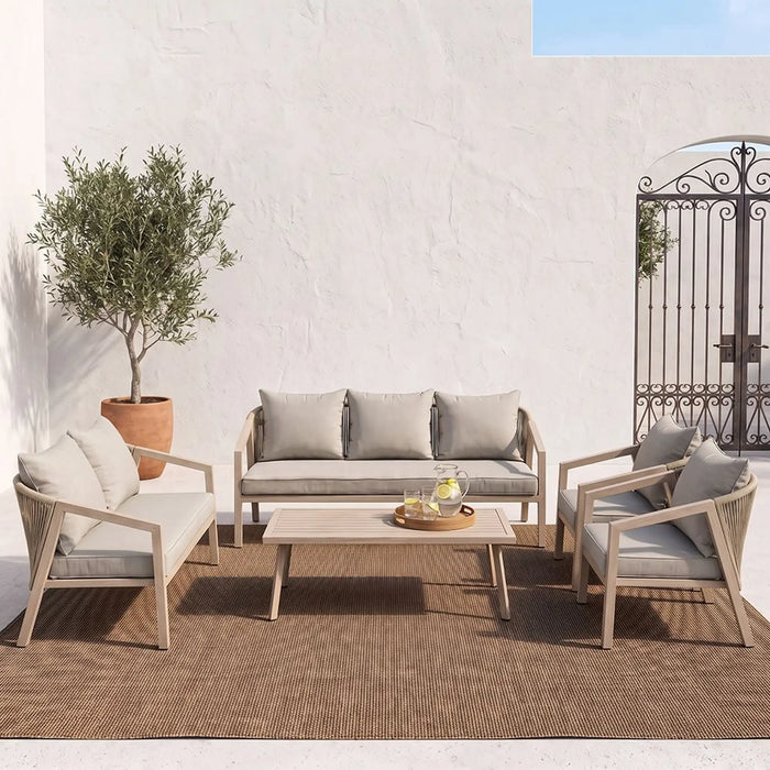 New Snowe 7-Seater Outdoor Sofa Set | Steel Frame Garden Furniture | Modern Design Patio Sofaset | Outdoor Seating Table And Chairs For Lawn Garden-Grey